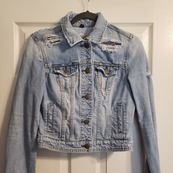 American Eagle Outfitters Jackets & Blazers - American Eagle Cropped Distressed Jean Jac…